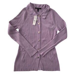 White House Black Market LS Ribbed Collar Cardigan Wisteria Purple 570323664 L
